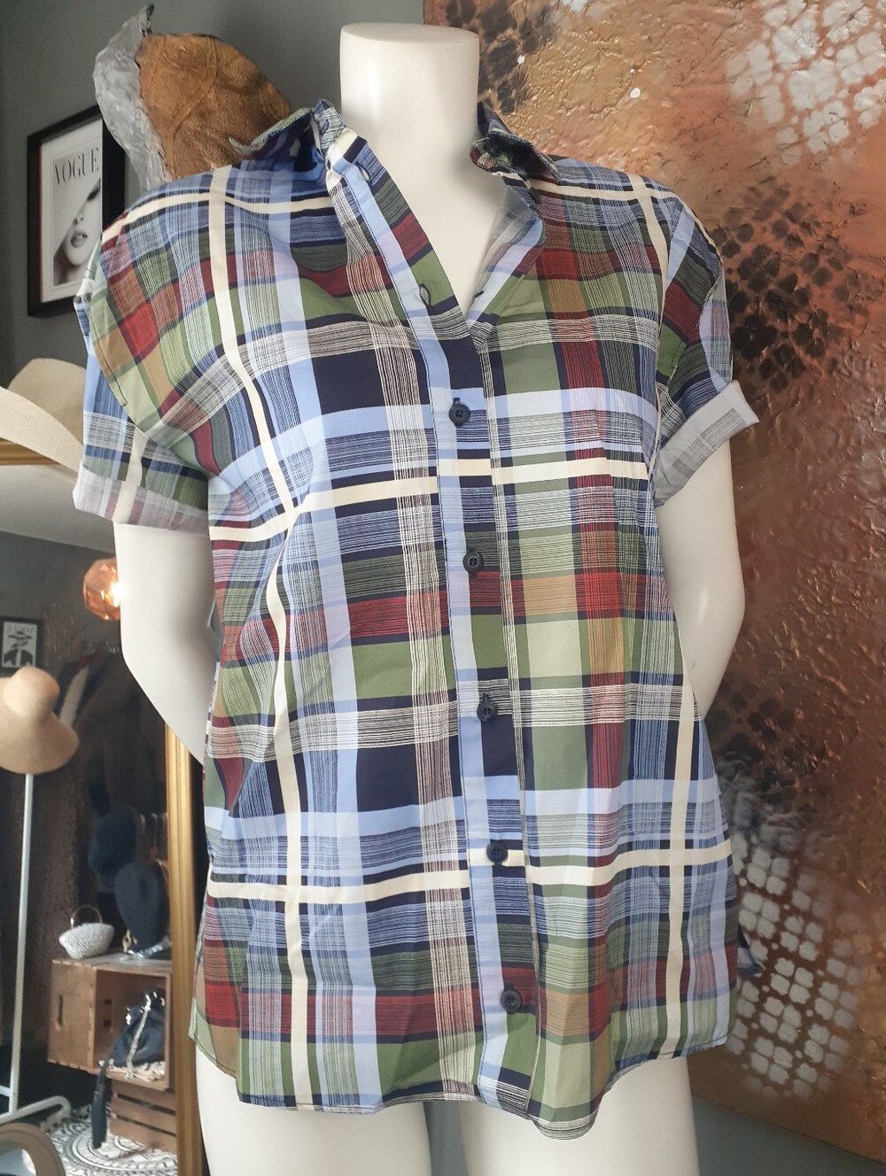 Zara Nwt Classic Short-Sleeve Plaid Button-Up Shirt - Green, Blue And Red - Picture 13 of 13